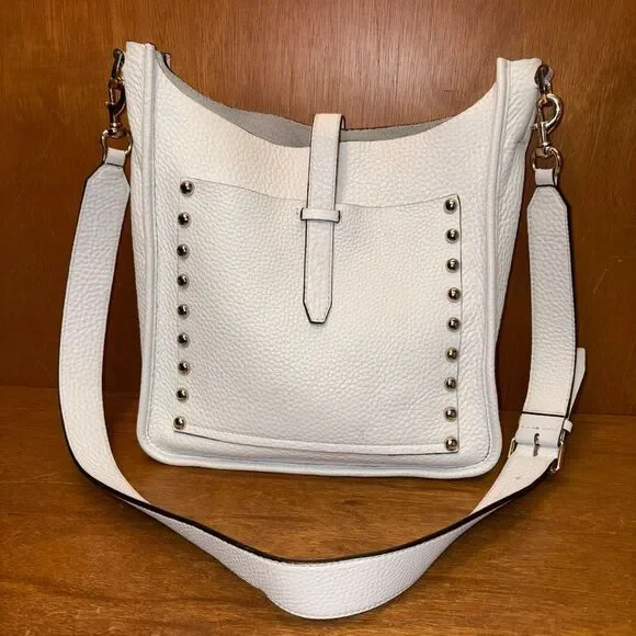 Rebecca Minkoff 2016 White Pebbled Leather Feed Bag Crossbody with Silver Studs - Picture 3 of 15